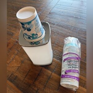 Paper Cup Dispenser Holder w/ 36 Designer 3oz Cups Floral Bathroom Kitchen Set